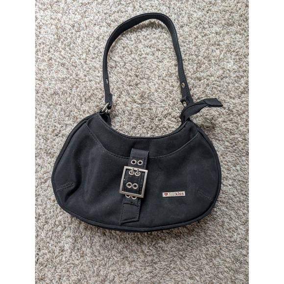 First Kiss Handbags - First Kiss Shoulder Bag Women's Mini Black Y2K Vtg Grunge Buckle Baguette Purse